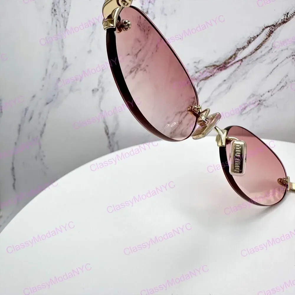 New MIU MIU Sunglasses Gold Metal Pink Oval Authentic Gradient MIU MIU